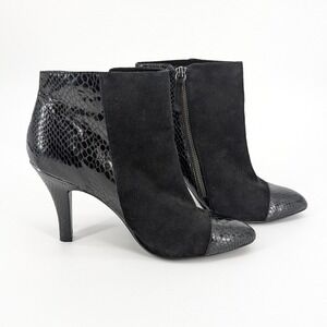 Söfft Makayla Ankle Boots Black Suede Snake Embossed Leather Heel‎ Size 10M